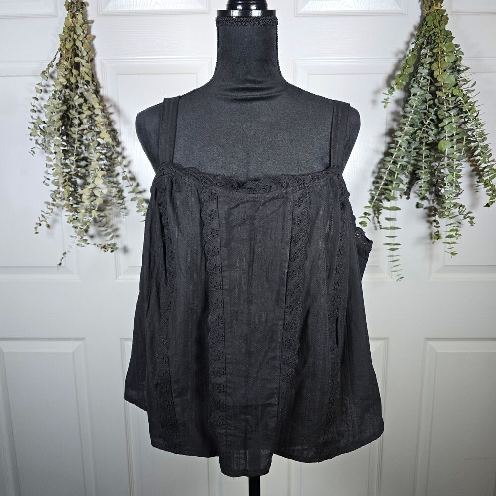 Torrid Women Plus 2XL Black Eyelet Square Neck Cotton Cami Tank Top Buster NWT